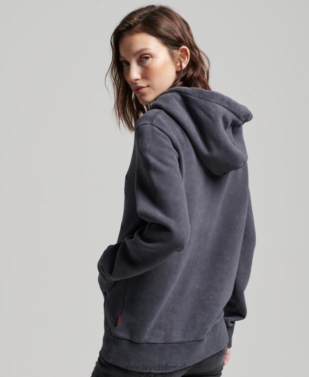 mujer Superdry negro sudadera con capucha de la tienda de merchandising vintage 2R68Z3367