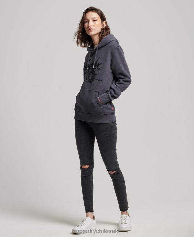 mujer Superdry negro sudadera con capucha de la tienda de merchandising vintage 2R68Z3367