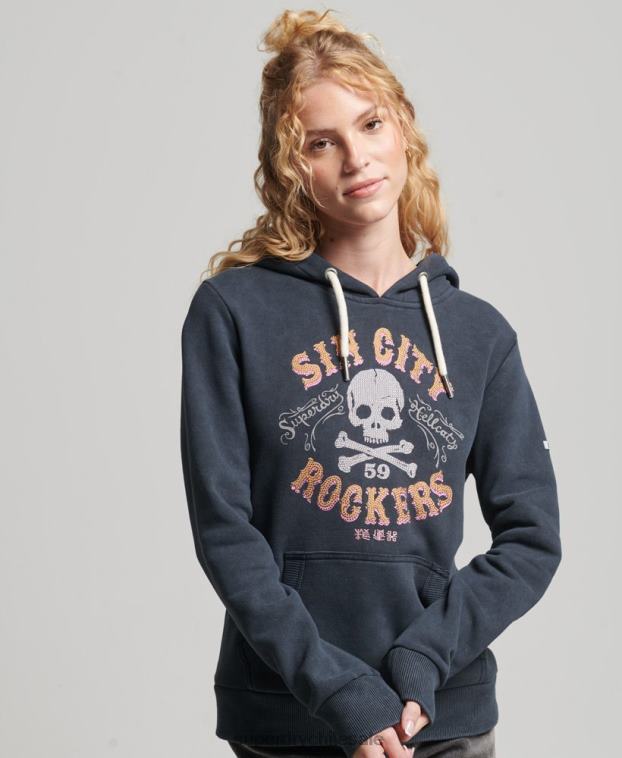 mujer Superdry negro sudadera con capucha de metal de la marca 2R68Z3300