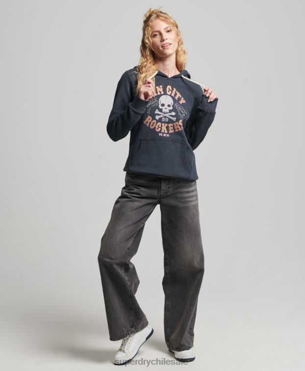 mujer Superdry negro sudadera con capucha de metal de la marca 2R68Z3300