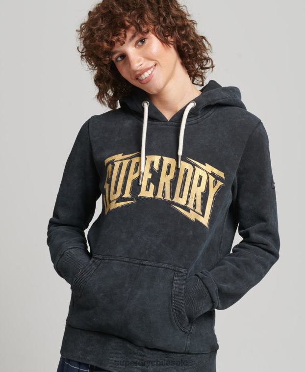 mujer Superdry negro sudadera con capucha de metal de la marca 2R68Z5783
