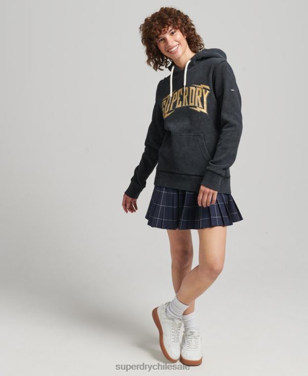 mujer Superdry negro sudadera con capucha de metal de la marca 2R68Z5783