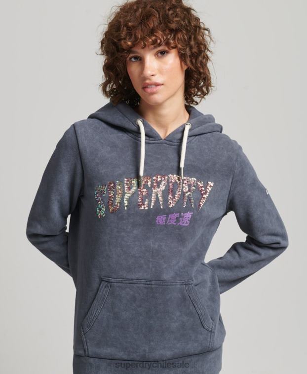 mujer Superdry negro sudadera con capucha de metal de la marca 2R68Z5849