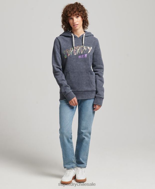 mujer Superdry negro sudadera con capucha de metal de la marca 2R68Z5849