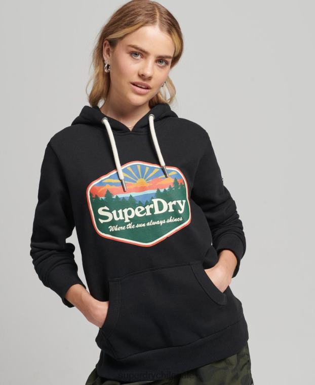 mujer Superdry negro sudadera con capucha de viaje 2R68Z6070