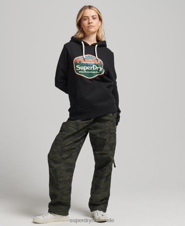 mujer Superdry negro sudadera con capucha de viaje 2R68Z6070