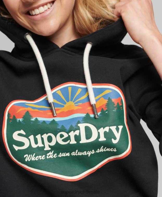 mujer Superdry negro sudadera con capucha de viaje 2R68Z6070