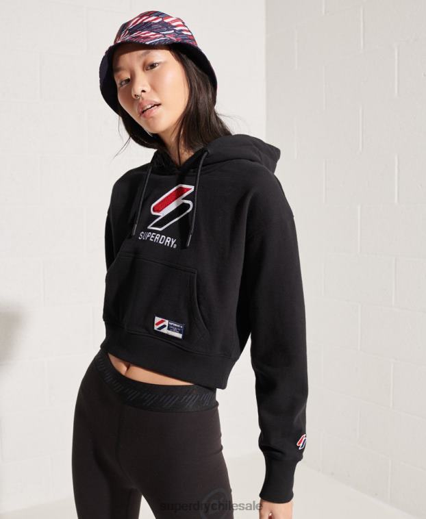 mujer Superdry negro sudadera con capucha estilo boxy sportstyle 2R68Z3496