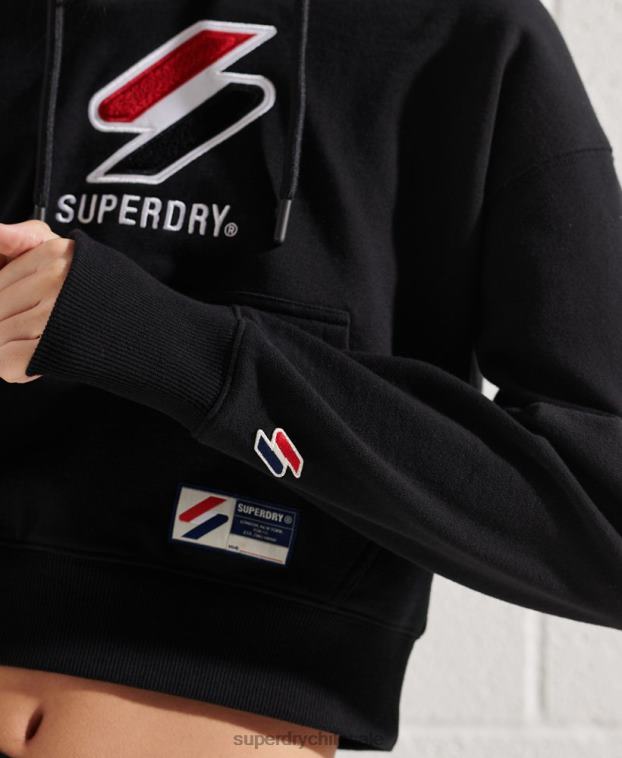 mujer Superdry negro sudadera con capucha estilo boxy sportstyle 2R68Z3496