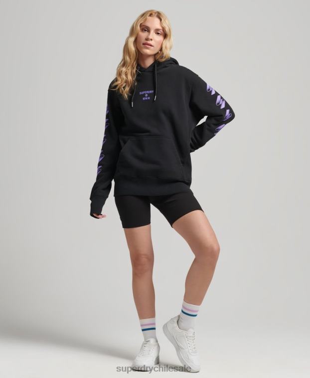 mujer Superdry negro sudadera con capucha extragrande con logo de medios tonos 2R68Z3491