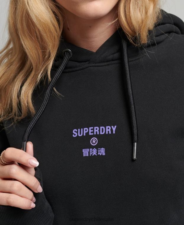 mujer Superdry negro sudadera con capucha extragrande con logo de medios tonos 2R68Z3491