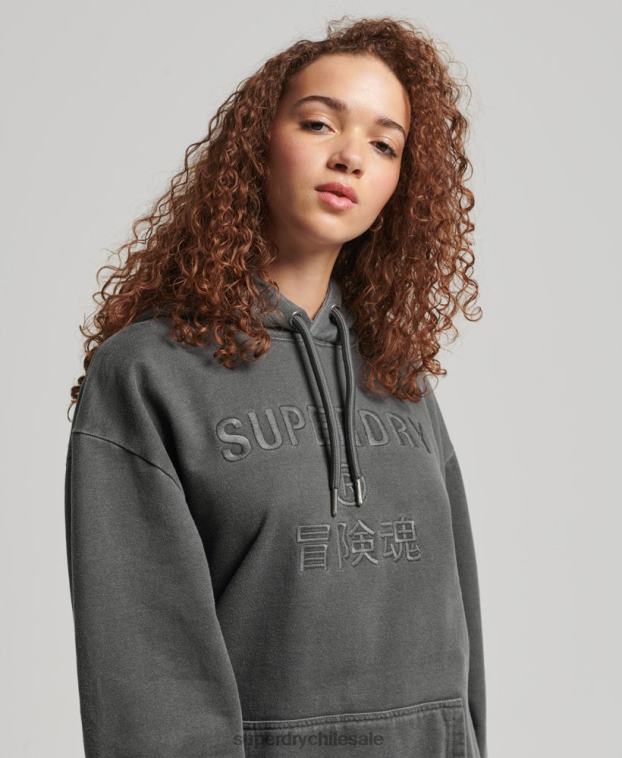 mujer Superdry negro sudadera con capucha extragrande teñida con logo de código 2R68Z5950