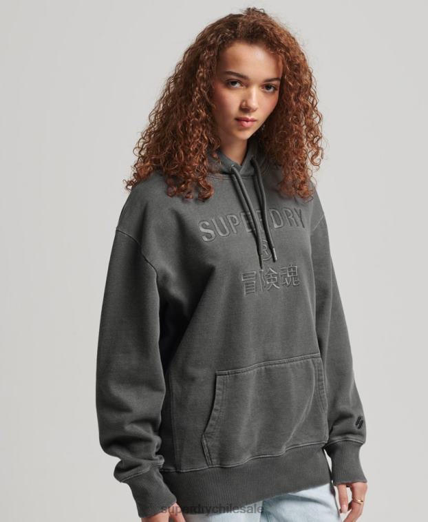 mujer Superdry negro sudadera con capucha extragrande teñida con logo de código 2R68Z5950