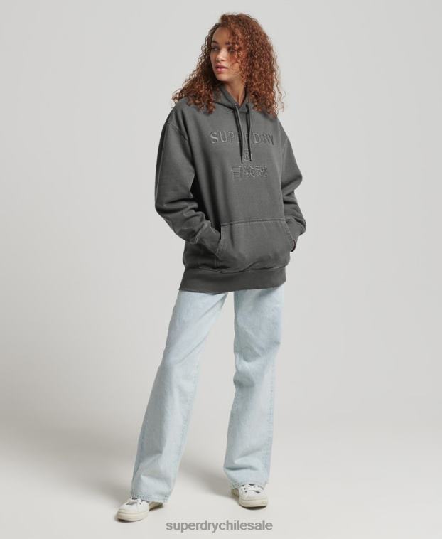 mujer Superdry negro sudadera con capucha extragrande teñida con logo de código 2R68Z5950