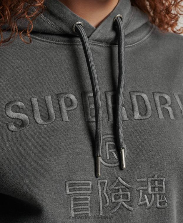 mujer Superdry negro sudadera con capucha extragrande teñida con logo de código 2R68Z5950