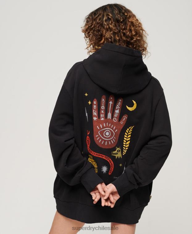 mujer Superdry negro sudadera con capucha folk nómada 2R68Z3290