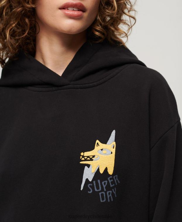 mujer Superdry negro sudadera con capucha folk nómada 2R68Z3290