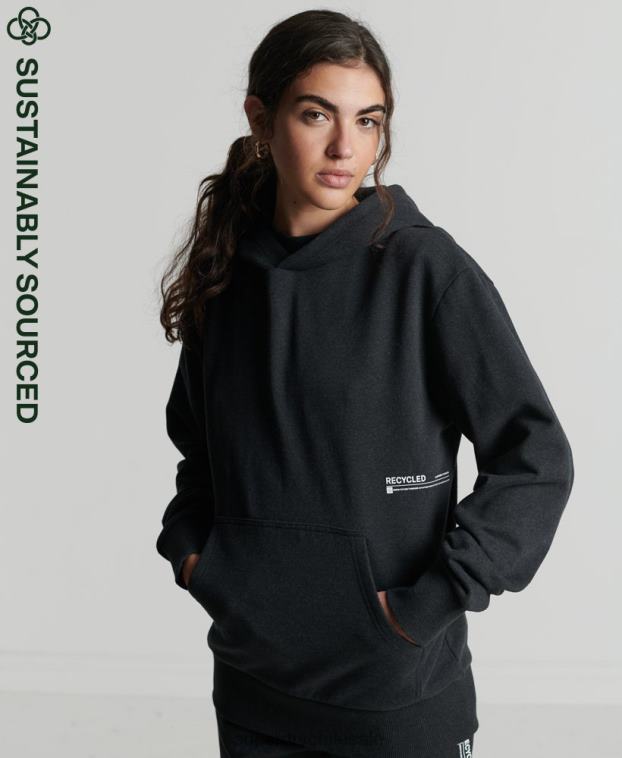 mujer Superdry negro sudadera con capucha micro reciclada 2R68Z5973