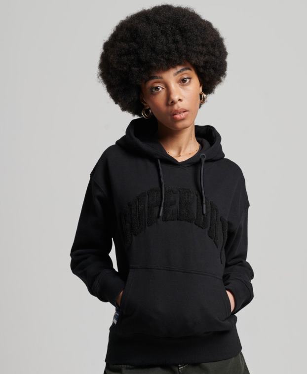mujer Superdry negro sudadera con capucha mono arco Varsity 2R68Z6066