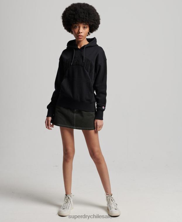 mujer Superdry negro sudadera con capucha mono arco Varsity 2R68Z6066