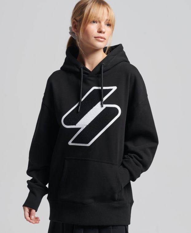 mujer Superdry negro sudadera con capucha oversize de chenilla 2R68Z5954