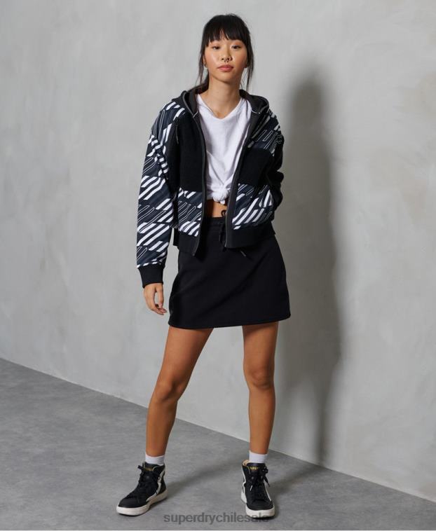 mujer Superdry negro sudadera con capucha sportstyle energy rib sherpa y cremallera 2R68Z6181