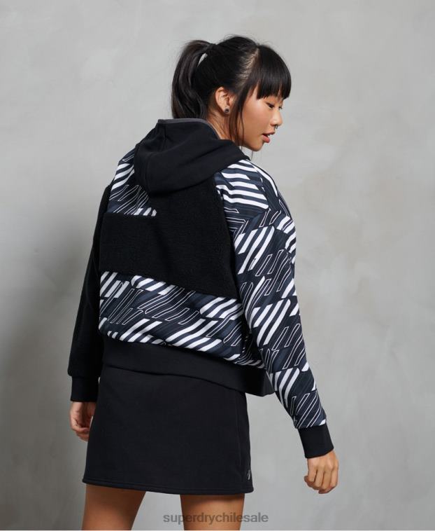 mujer Superdry negro sudadera con capucha sportstyle energy rib sherpa y cremallera 2R68Z6181