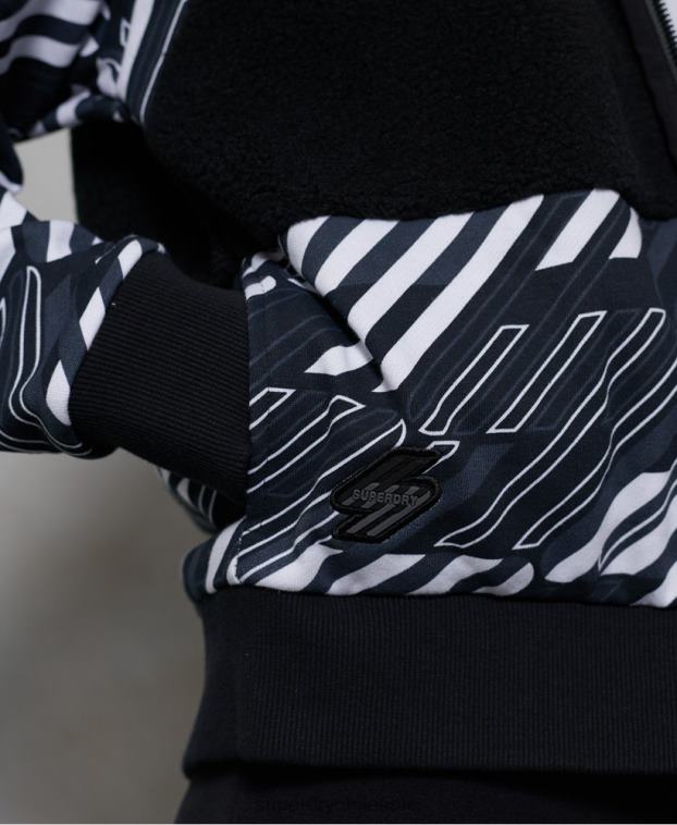 mujer Superdry negro sudadera con capucha sportstyle energy rib sherpa y cremallera 2R68Z6181