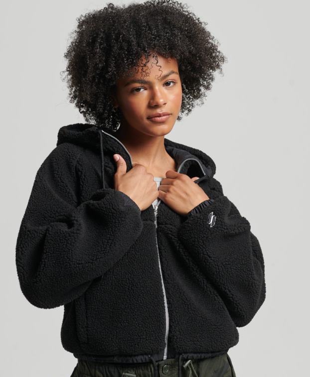 mujer Superdry negro sudadera con capucha y cremallera 2R68Z3401