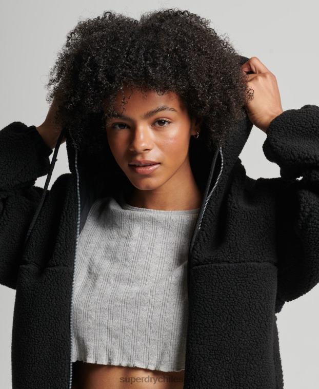 mujer Superdry negro sudadera con capucha y cremallera 2R68Z3401