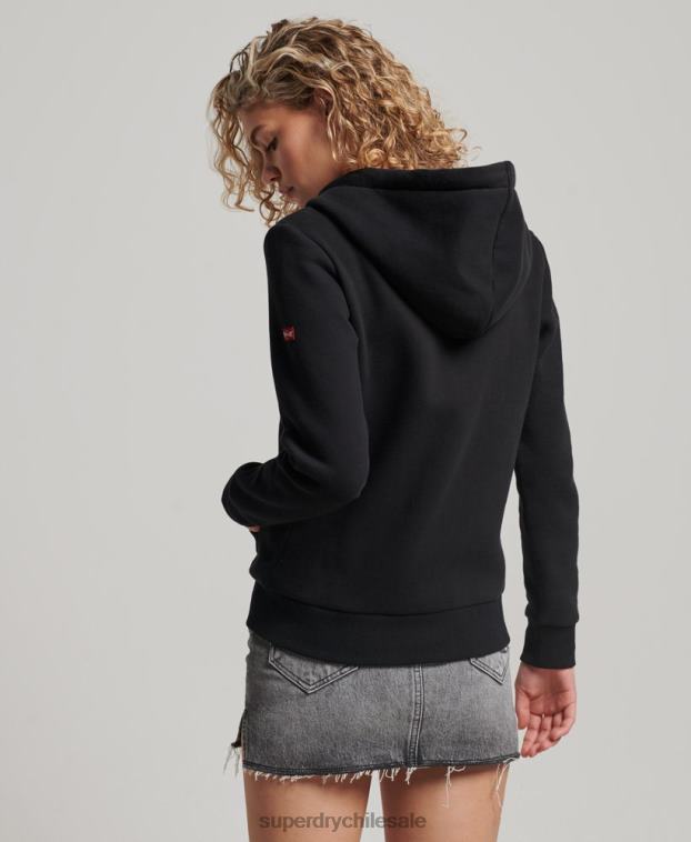 mujer Superdry negro sudadera con capucha y cremallera con texto vintage 2R68Z2293