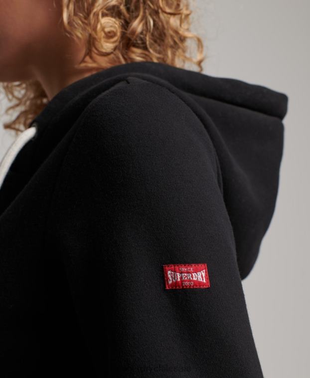 mujer Superdry negro sudadera con capucha y cremallera con texto vintage 2R68Z2293