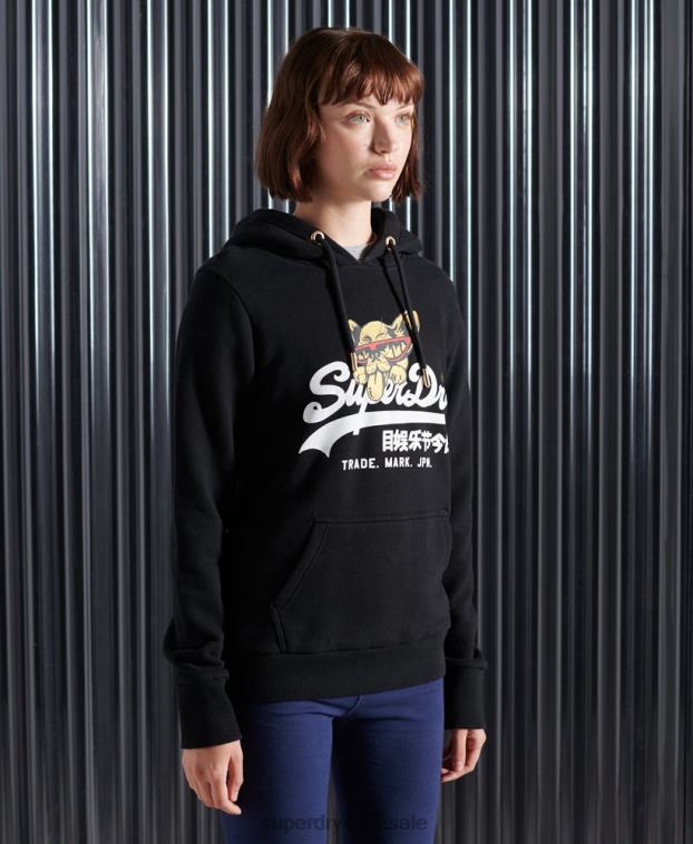 mujer Superdry negro sudadera con capucha y foto de nyc con logo vintage 2R68Z3503