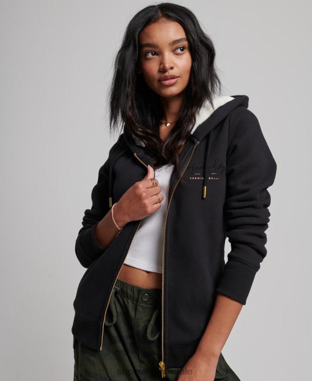mujer Superdry negro sudadera con capucha y logo bordado 2R68Z6100