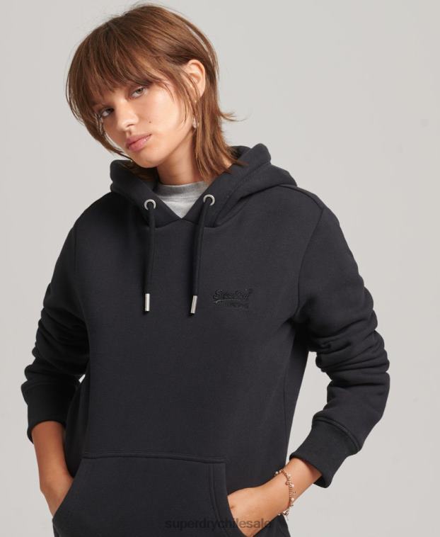 mujer Superdry negro sudadera con capucha y logo esencial de algodón orgánico 2R68Z5766