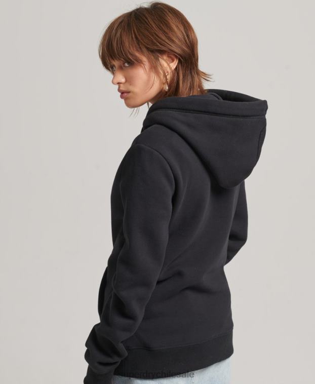 mujer Superdry negro sudadera con capucha y logo esencial de algodón orgánico 2R68Z5766