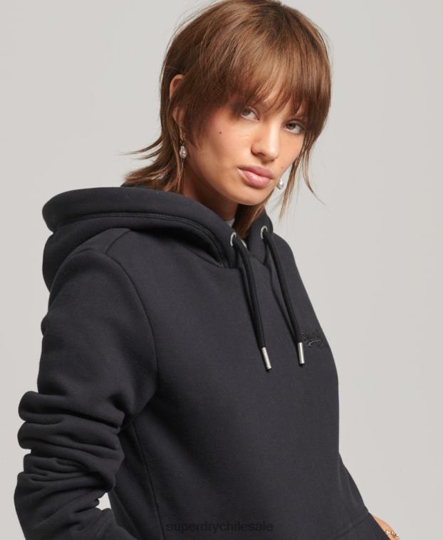 mujer Superdry negro sudadera con capucha y logo esencial de algodón orgánico 2R68Z5766