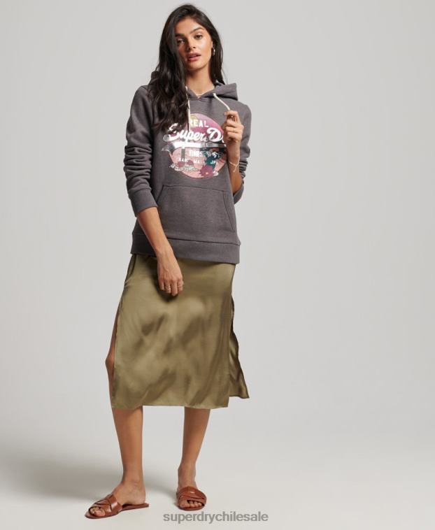 mujer Superdry negro sudadera con capucha y logo vintage 2R68Z2305