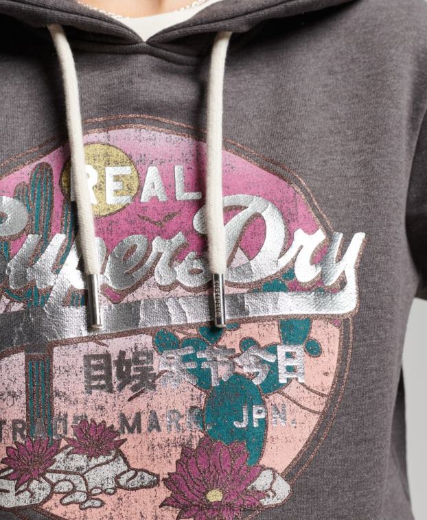 mujer Superdry negro sudadera con capucha y logo vintage 2R68Z3440