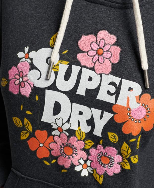 mujer Superdry negro sudadera con capucha y motivo floral vintage 2R68Z3461