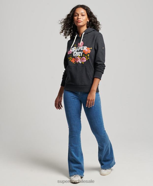 mujer Superdry negro sudadera con capucha y motivo floral vintage 2R68Z3461