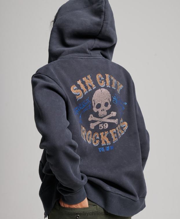 mujer Superdry negro sudadera con cremallera de la tienda de merchandising vintage 2R68Z3310