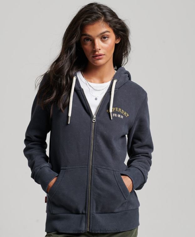 mujer Superdry negro sudadera con cremallera de la tienda de merchandising vintage 2R68Z3310