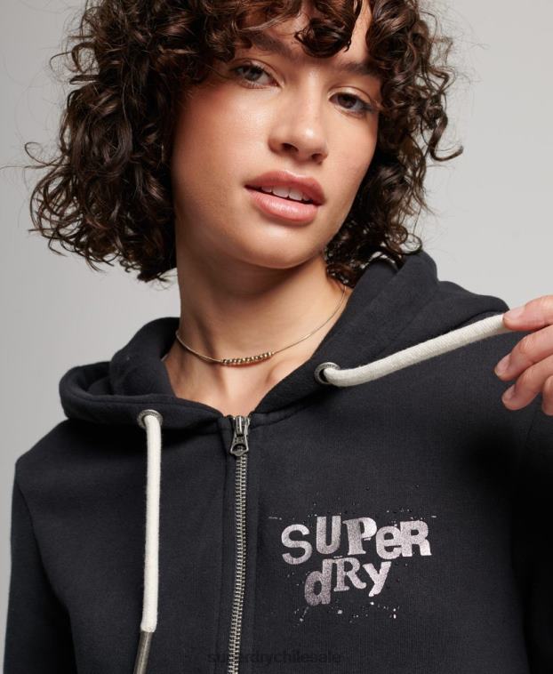 mujer Superdry negro sudadera con cremallera de la tienda de merchandising vintage 2R68Z3351