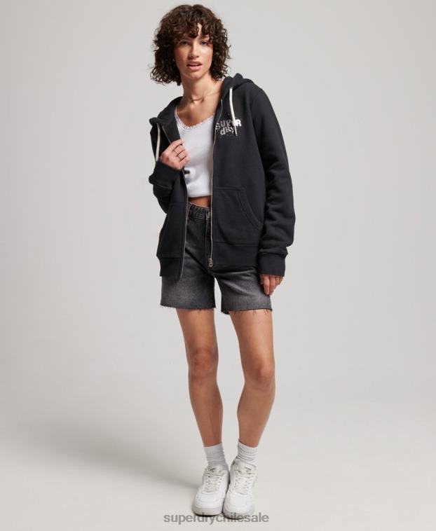 mujer Superdry negro sudadera con cremallera de la tienda de merchandising vintage 2R68Z3351