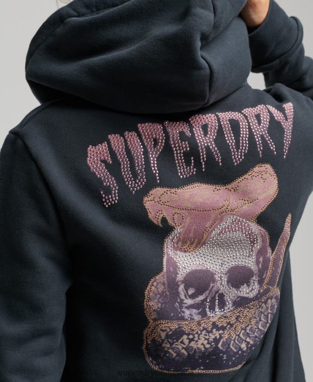 mujer Superdry negro sudadera con cremallera de la tienda de merchandising vintage 2R68Z3382