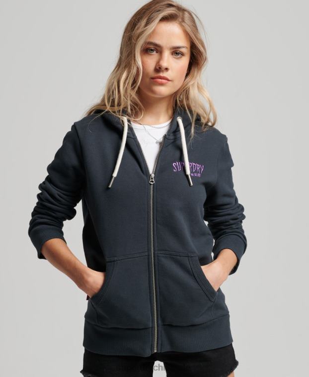 mujer Superdry negro sudadera con cremallera de la tienda de merchandising vintage 2R68Z3382