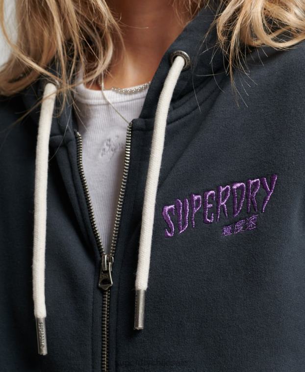 mujer Superdry negro sudadera con cremallera de la tienda de merchandising vintage 2R68Z3382