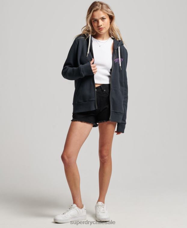 mujer Superdry negro sudadera con cremallera de la tienda de merchandising vintage 2R68Z3382