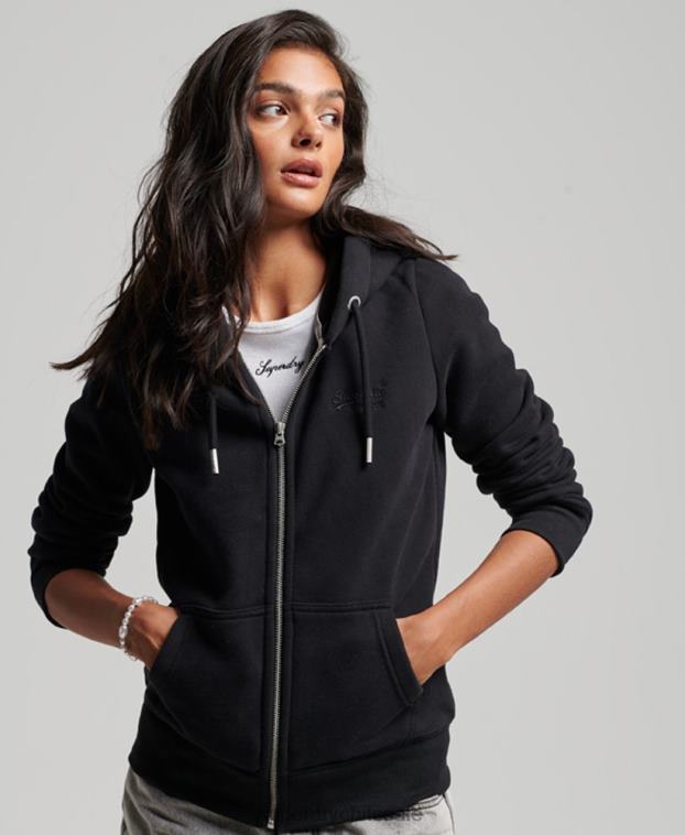 mujer Superdry negro sudadera con cremallera y logo bordado 2R68Z3425